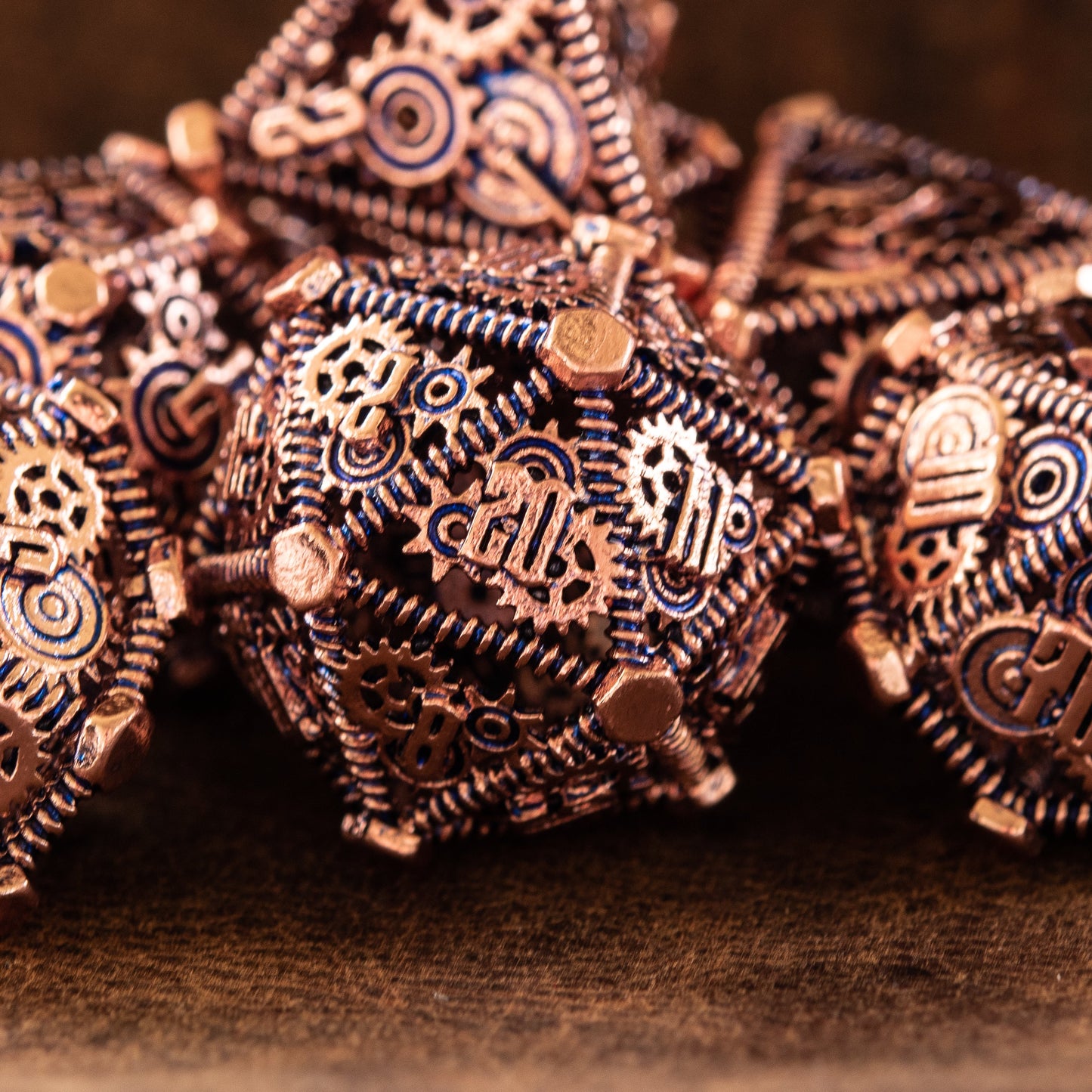 Blue and Bronze - Weird West Wasteland Hollow Metal Dice Set