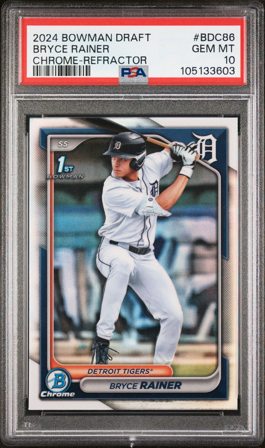 Graded 2024 Topps Bowman Draft Bryce Rainer #BDC86 Chrome Refractor Rookie RC Baseball Card PSA 10 Gem Mint