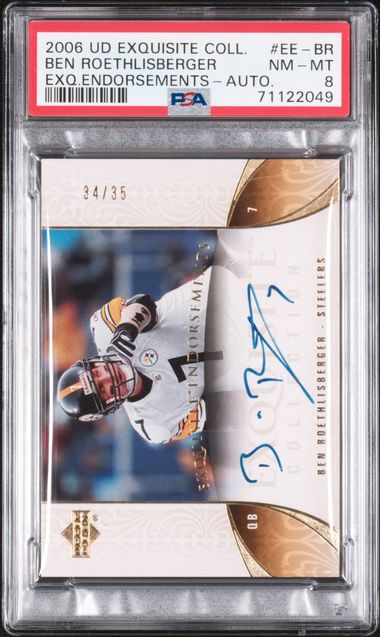 Graded 2006 UD Exquisite Collection Exquisite Endorsements Ben Roethlisberger #EE-BR /35 Autographed Football Card PSA 8
