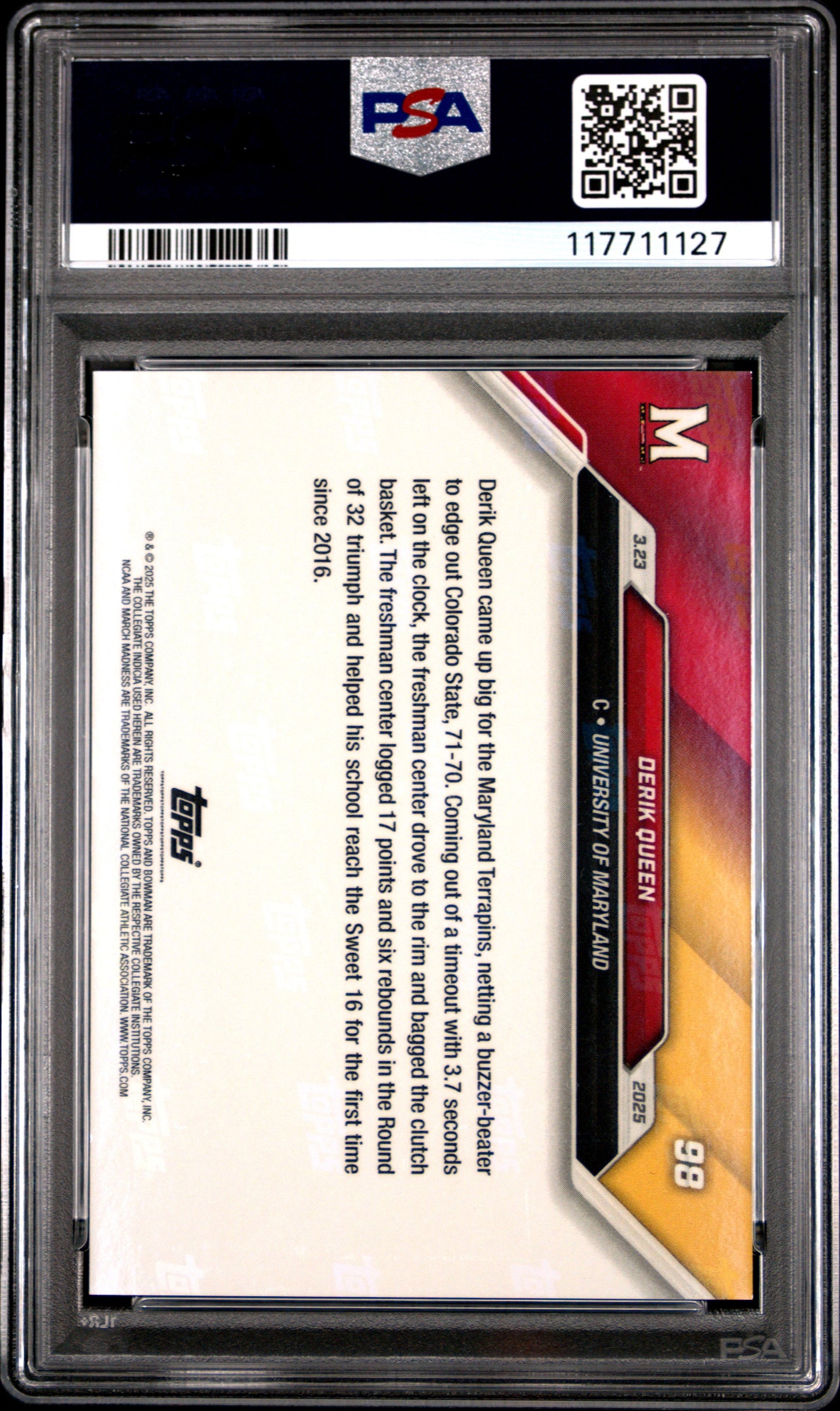 Graded 2024 Topps Bowman U Now Derik Queen #98 Blue /49 Rookie RC Basketball Card PSA 10 Gem Mint