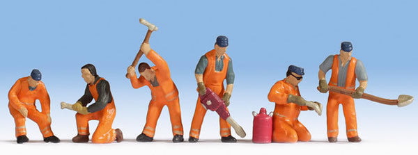 Noch 15276 HO Scale Railroad Track Workers -- Orange Uniforms pkg(6) - Golden Apple Comics