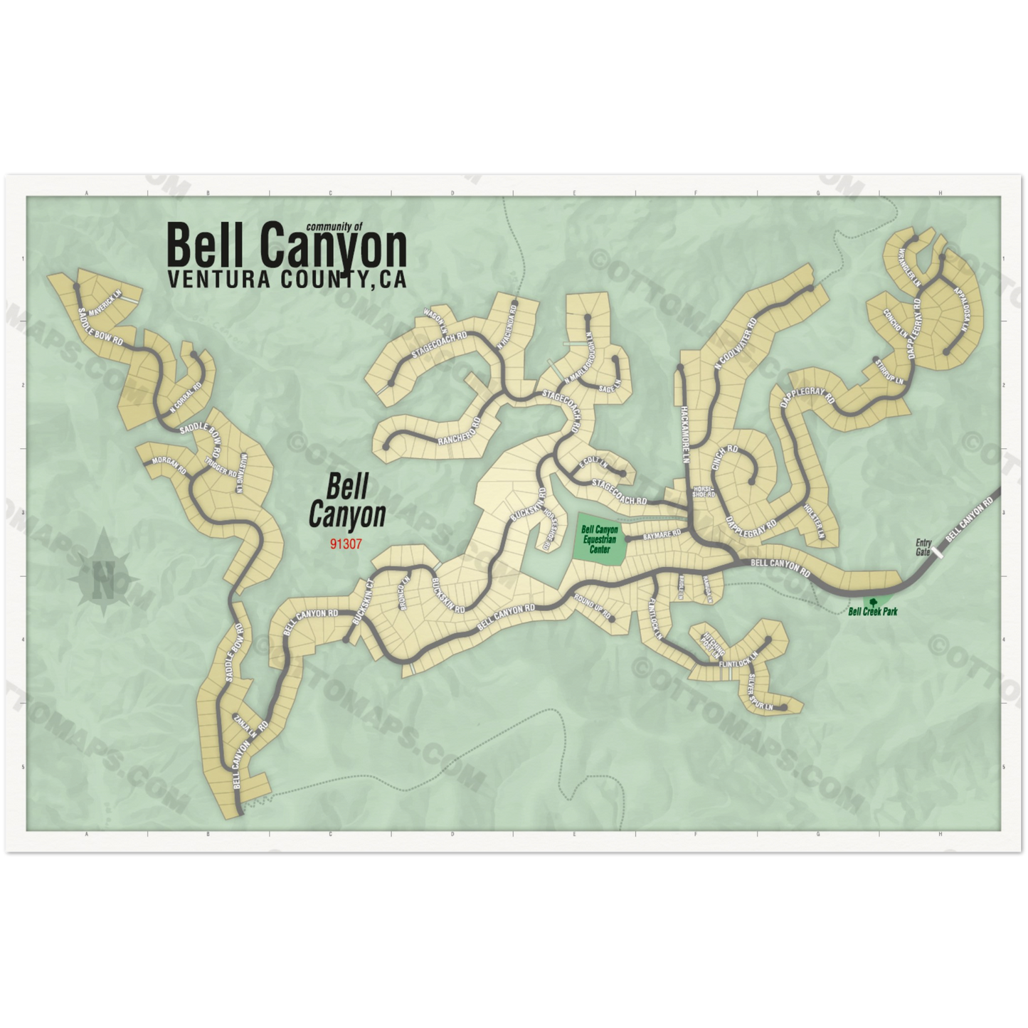 Bell Canyon Map, Ventura County, CA - POSTER PRINTS