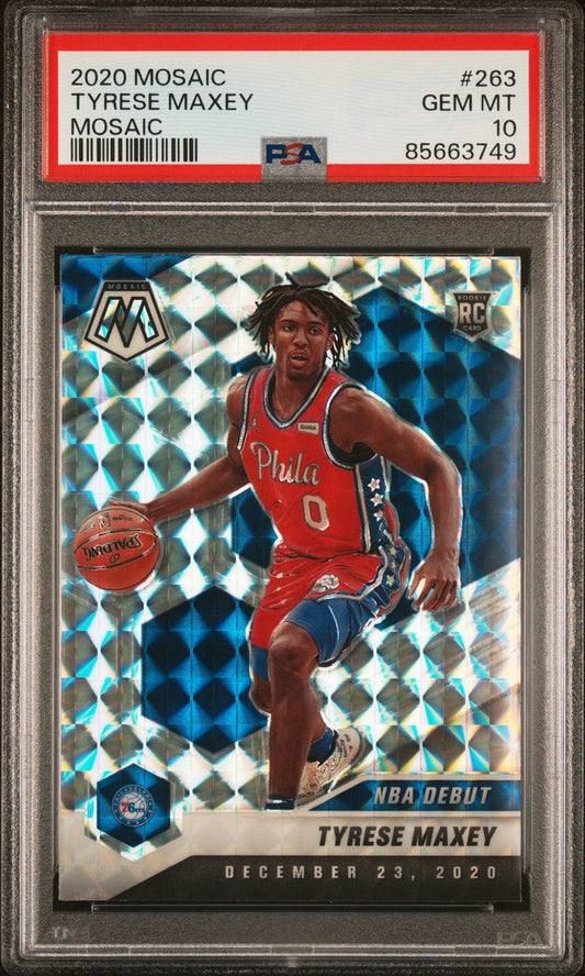 Graded 2020 Panini Mosaic Tyrese Maxey #263 Mosaic Rookie RC Basketball Card PSA 10 Gem Mint