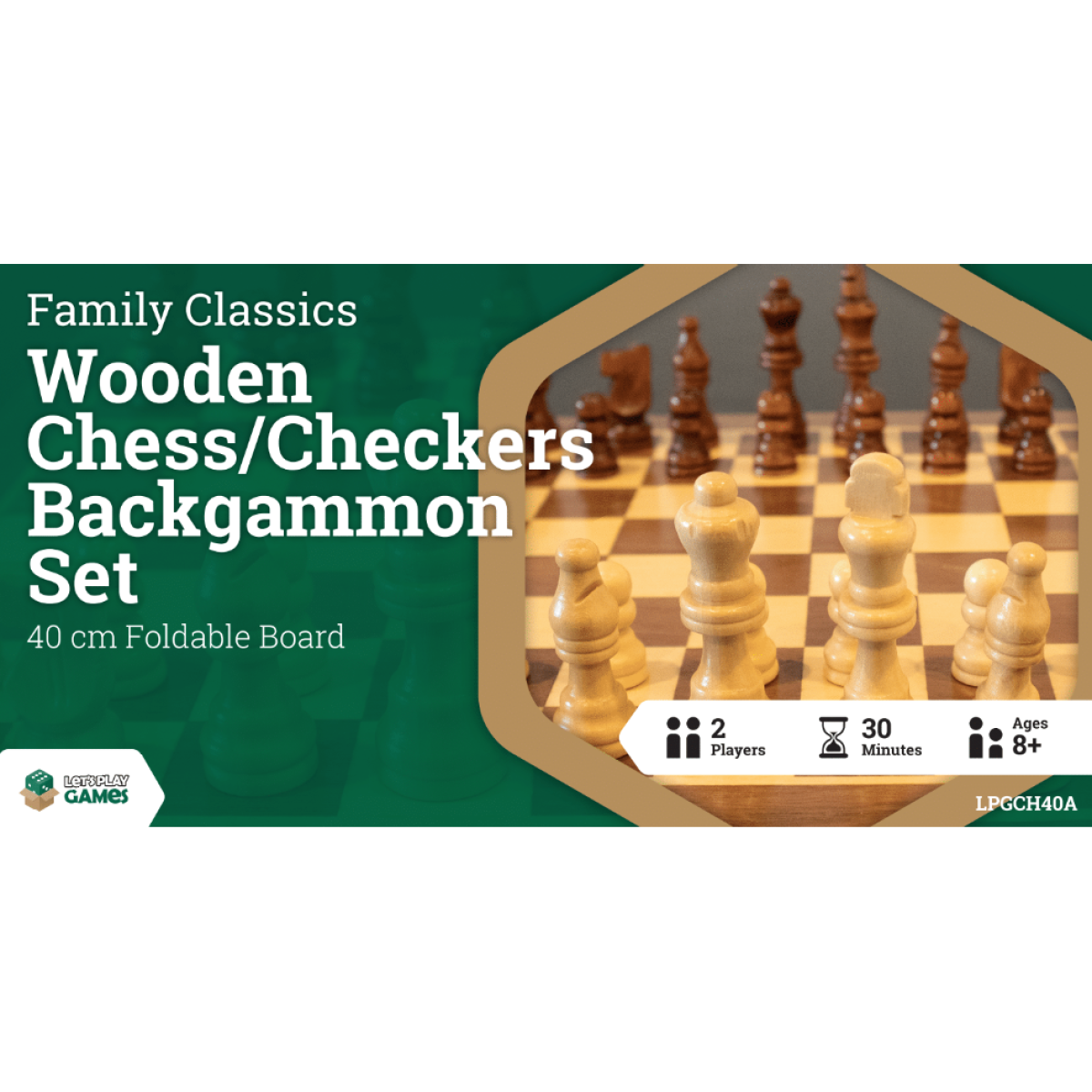 LPG Classics: Wooden Folding Chess/Checkers/Backgammon Set 40cm