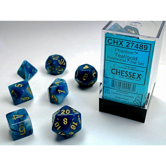 Chessex: Polyhedral Phantom Dice sets Teal / Gold