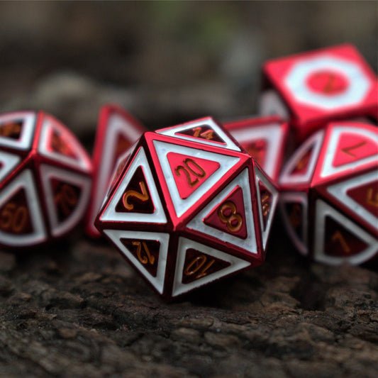 Cleric's Domain Red And White Metal Dice Set