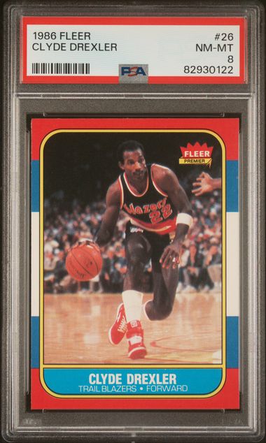 Graded 1986 Fleer Clyde Drexler #26 Rookie RC Basketball Card PSA 8 NM-MT