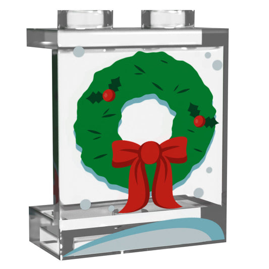 Window with Christmas Wreath - Custom Printed LEGO 1x2x2 Panel, B3 Customs