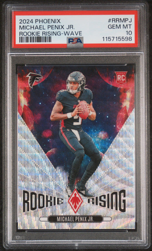 Graded 2024 Panini Phoenix Michael Penix Jr #RRMPJ Rookie Rising Wave Rookie RC Football Card PSA 10 Gem Mint
