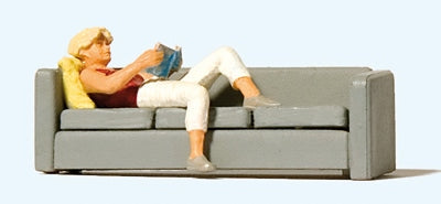 Preiser 28179 HO Scale Woman Reading on Sofa -- Figure & Sofa