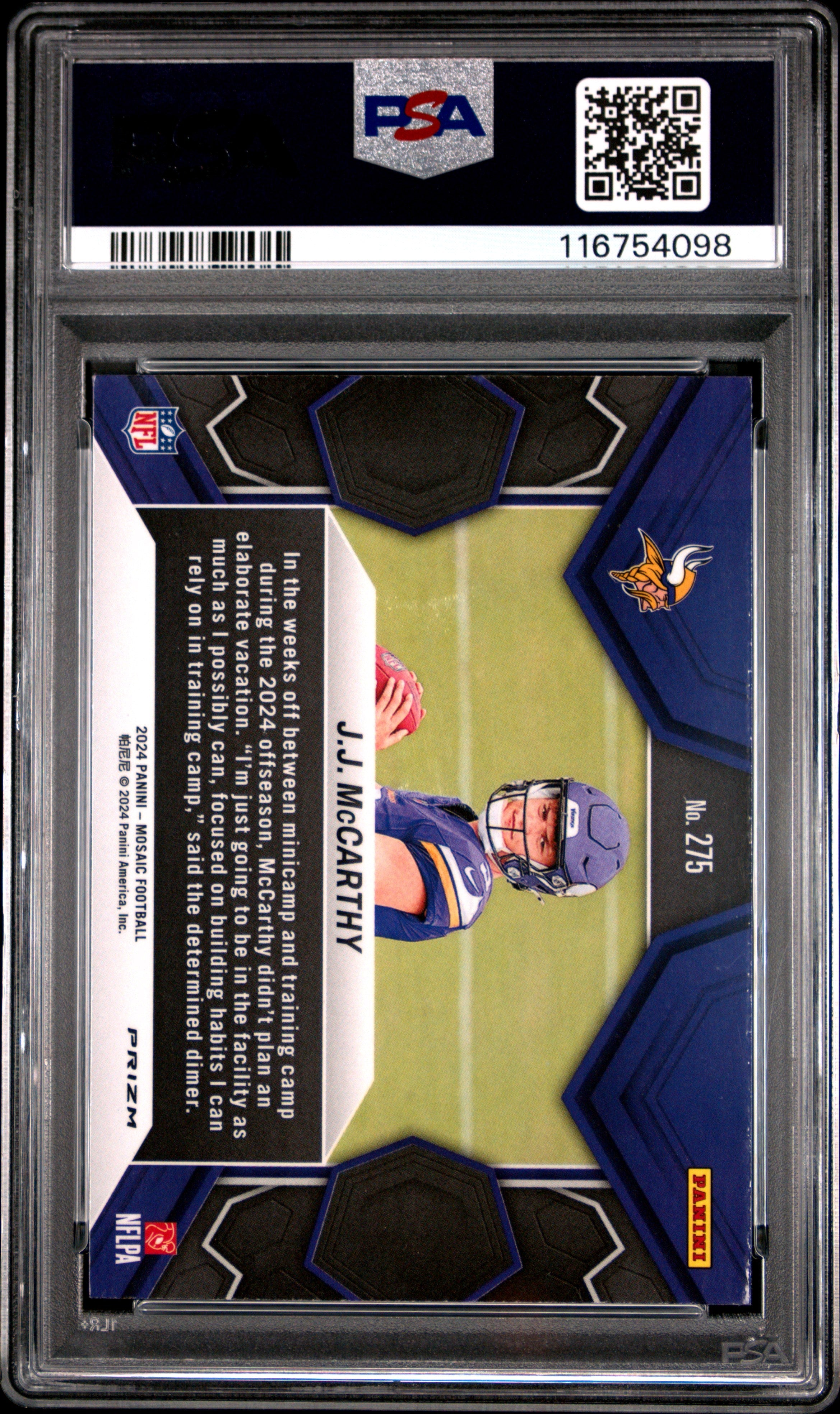 Graded 2024 Panini Mosaic JJ McCarthy #275 Reactive Blue Rookie RC Foo