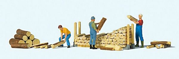 Preiser 10707 HO Scale Stacking Firewood -- 3 People & Accessories - Golden Apple Comics