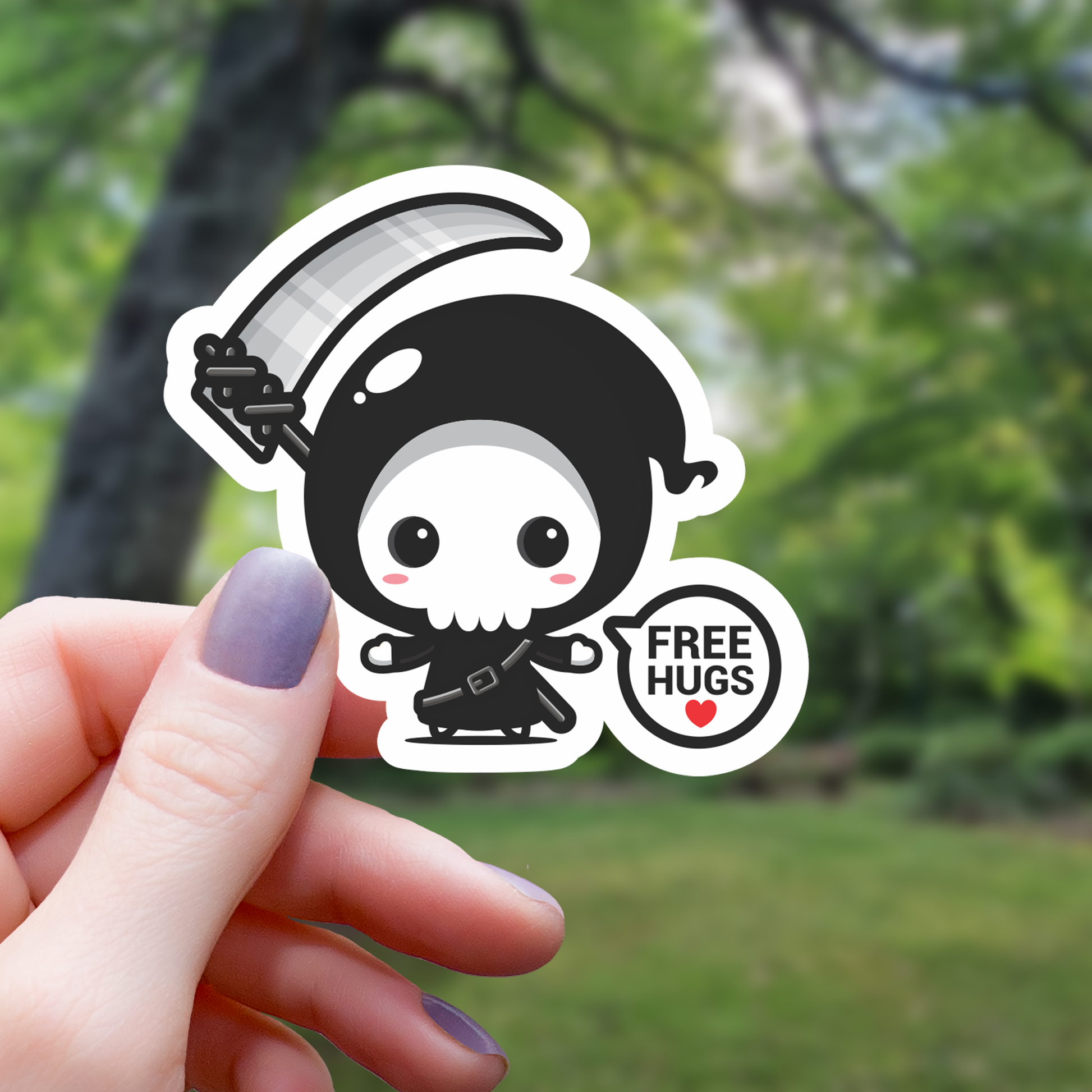 Free Hug Grim Reaper Kawaii Sticker - 3" - Golden Apple Comics