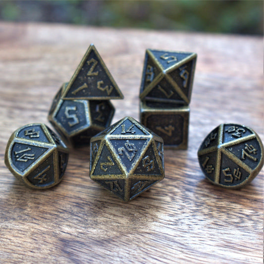 Elder Runes Battle-Worn Gold Metal Dice Set