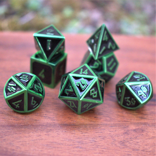 Elder Runes Black And Green Metal Dice Set