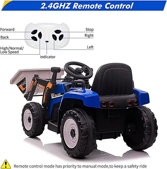 Electric Ride-On Excavator Tractor for Kids with Battery-Powered Digger and LED Lights