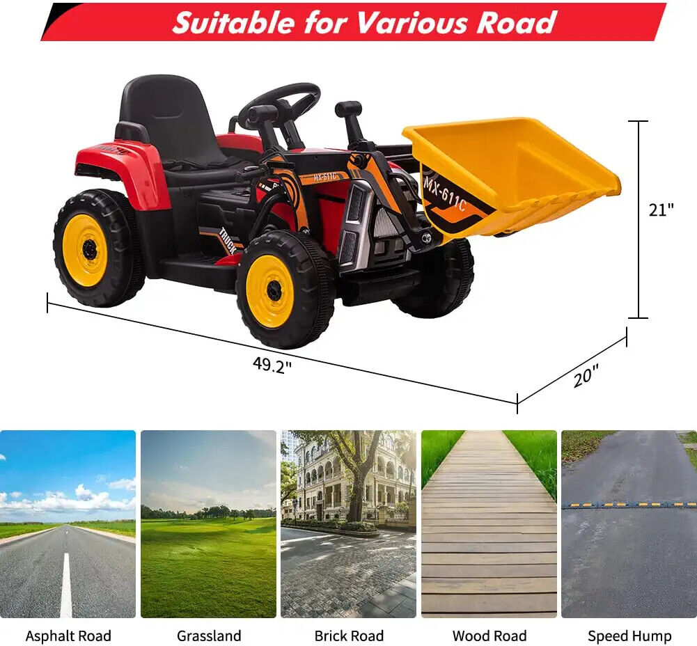 Electric Ride-On Excavator Tractor for Kids with Battery-Powered Digger and LED Lights