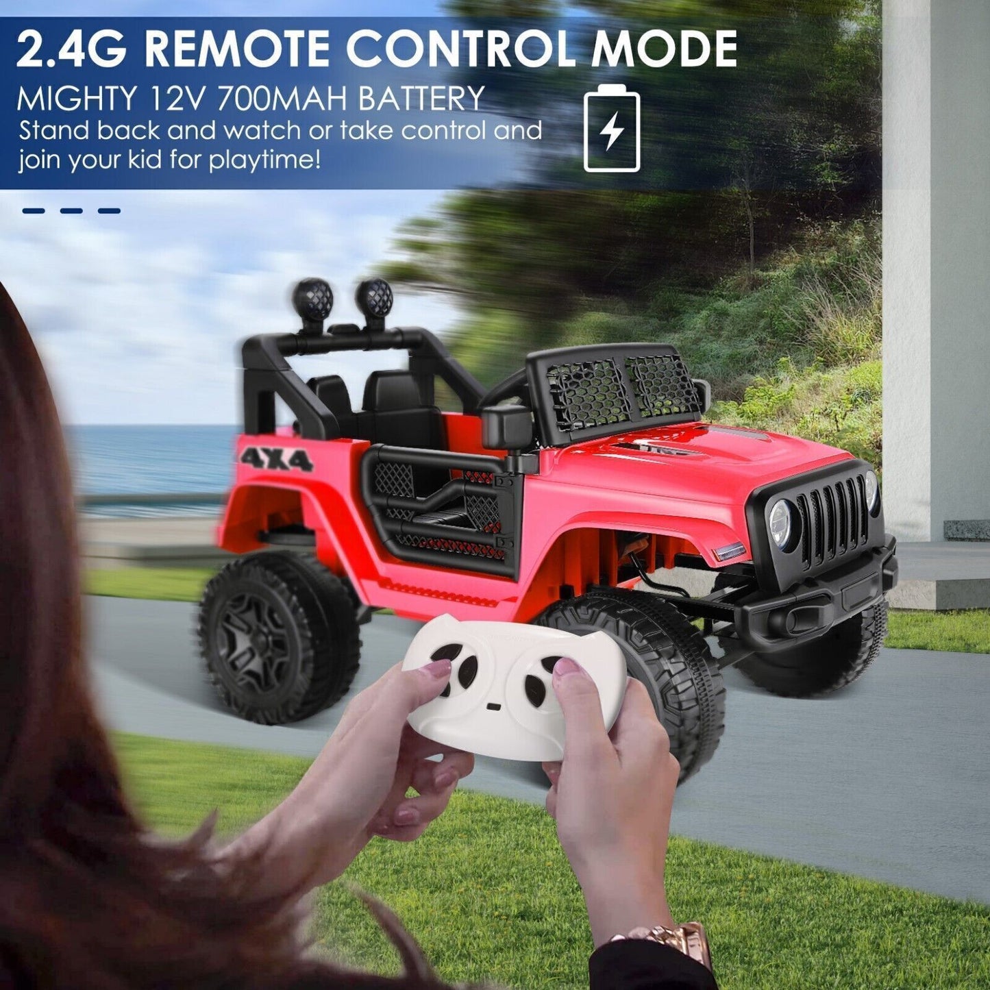 12V Jeep Music Fashion Electric Ride-On Car with Remote Control and 3-Speed Options