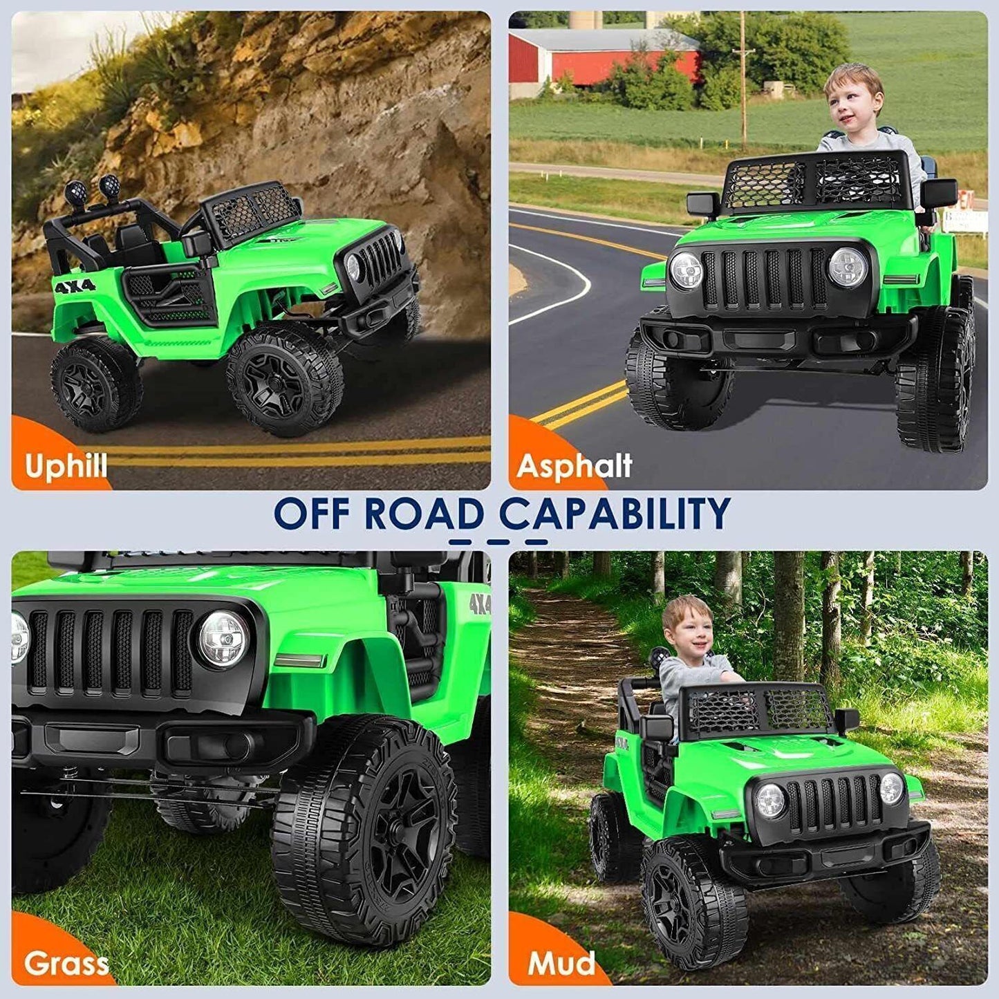 12V Jeep Music Fashion Electric Ride-On Car with Remote Control and 3-Speed Options