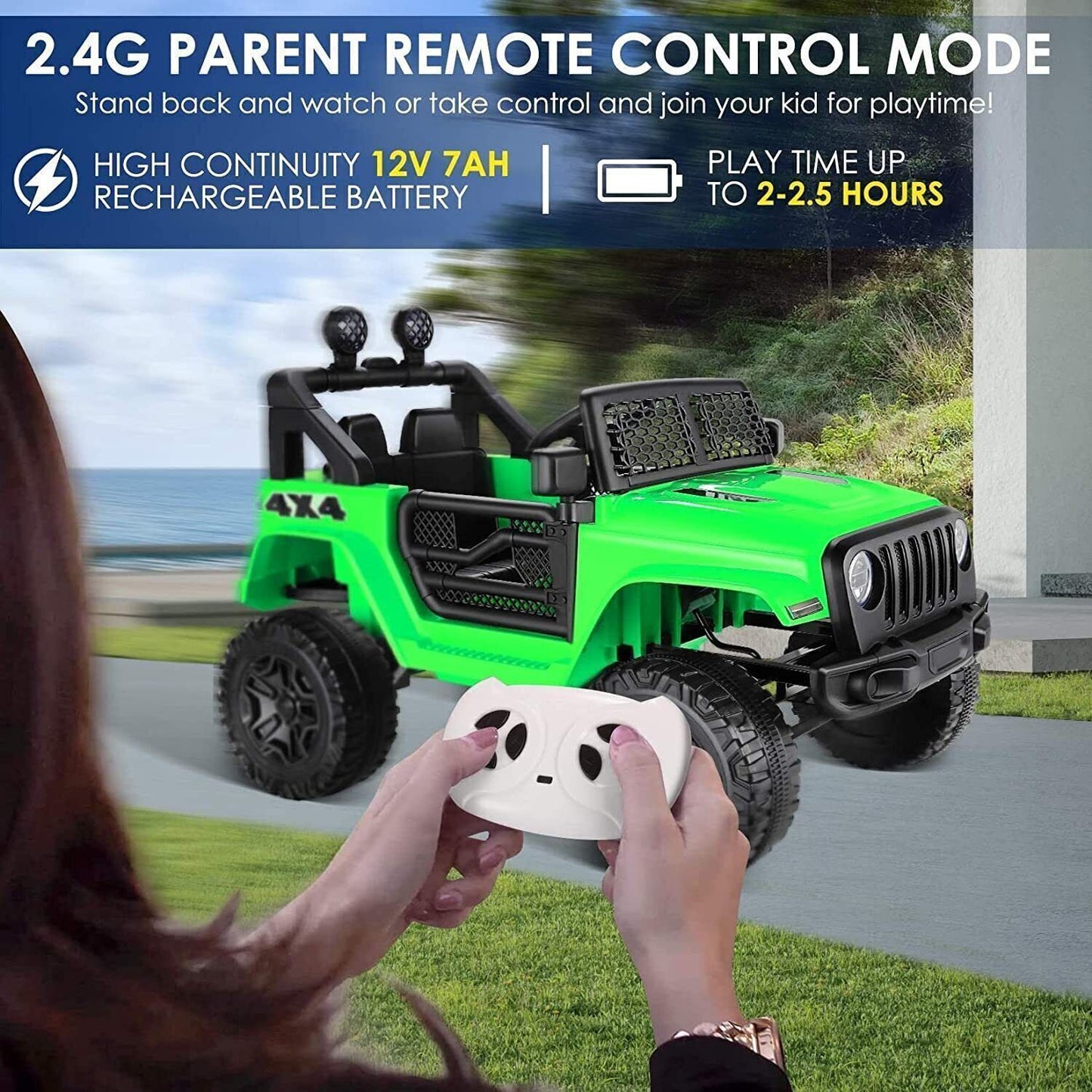 12V Jeep Music Fashion Electric Ride-On Car with Remote Control and 3-Speed Options