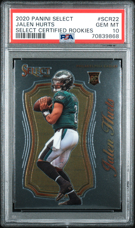 Graded 2020 Panini Select Jalen Hurts #SCR20 Select Certified Rookies Rookie RC Football Card PSA 10 Gem Mint