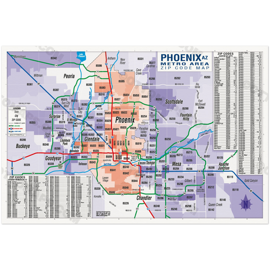 Phoenix Metro Area Zip Code Map - Cities Colored - POSTER PRINTS
