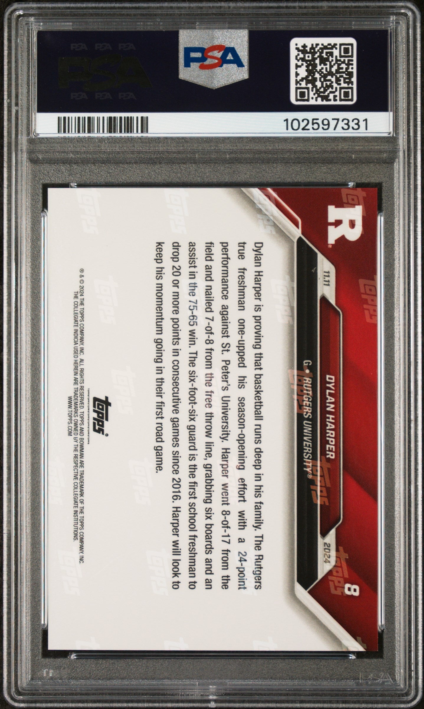 Graded 2024 Topps Bowman U Now Dylan Harper #8 Rookie RC Basketball Card PSA 10 Gem Mint