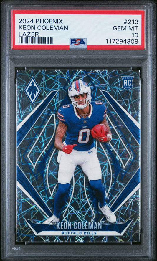 Graded 2024 Panini Phoenix Keon Coleman #213 Lazer Rookie RC Football Card PSA 10 Gem Mint