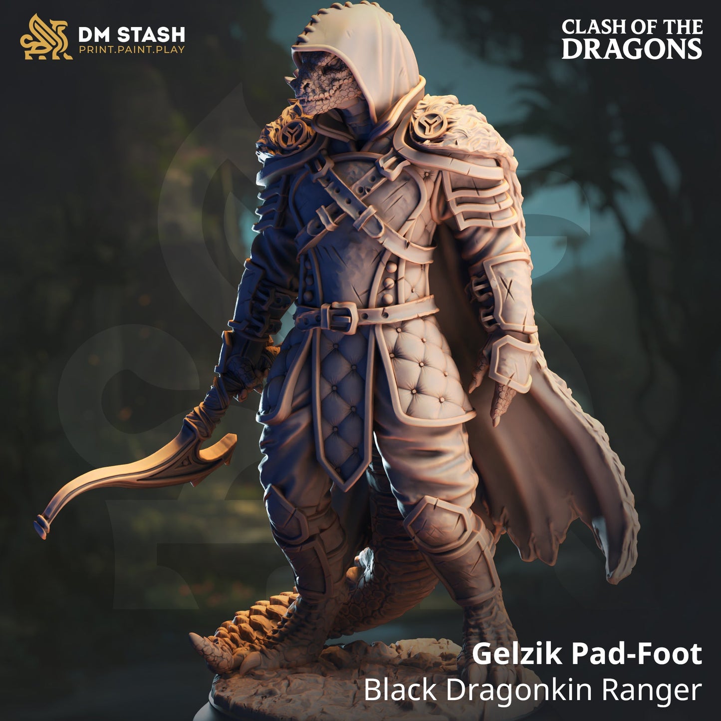 Gelzik Pad-Foot, Black Dragonkin Ranger (Male Dragonborn Ranger) - Golden Apple Comics