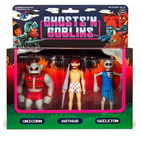 Ghosts n Goblins 3 3/4-Inch ReAction Figure Pack B - Unicorn, Arthur in Underwear, Skeleton