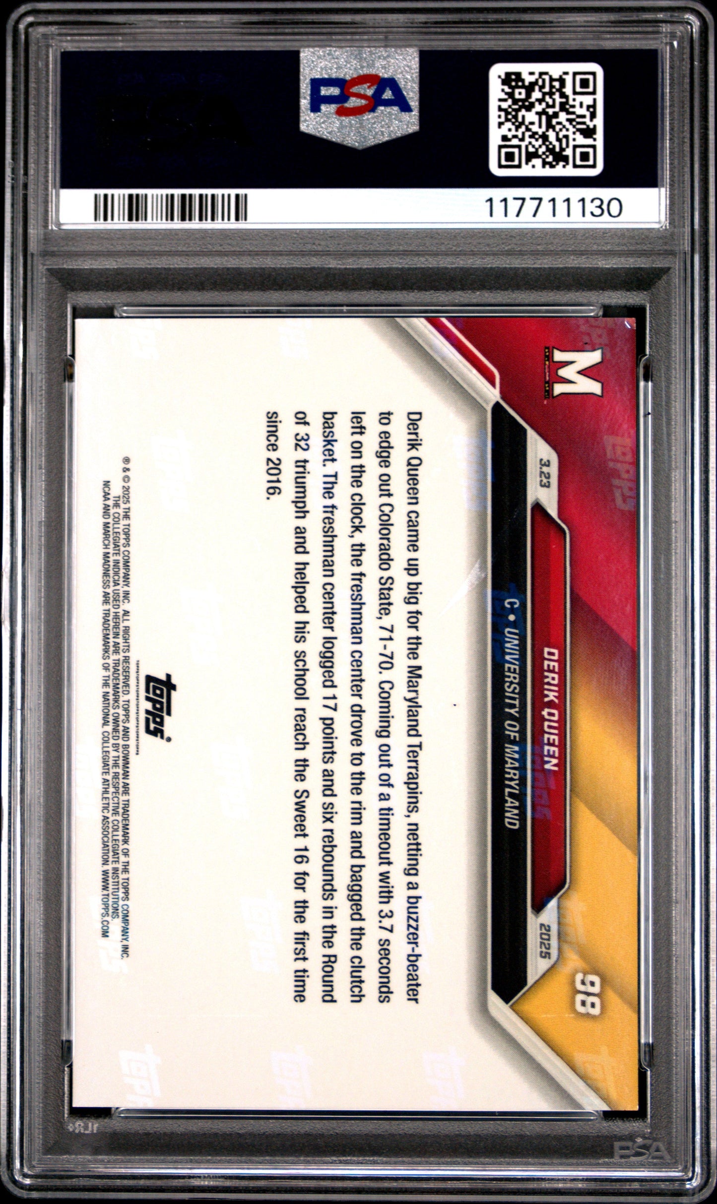 Graded 2024 Topps Bowman U Now Derik Queen #98 Rookie RC Basketball Card PSA 10 Gem Mint