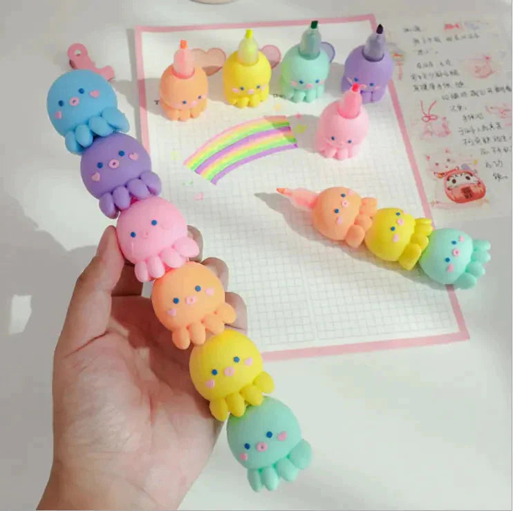 6 Color So Cute Octopus Fluorescent Highlighter