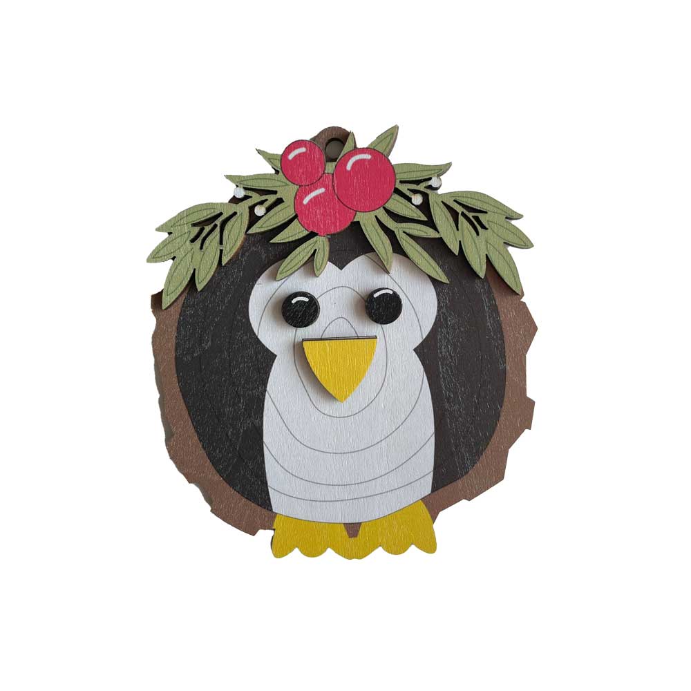 Personalized  Wooden Christmas Ornament Penguin