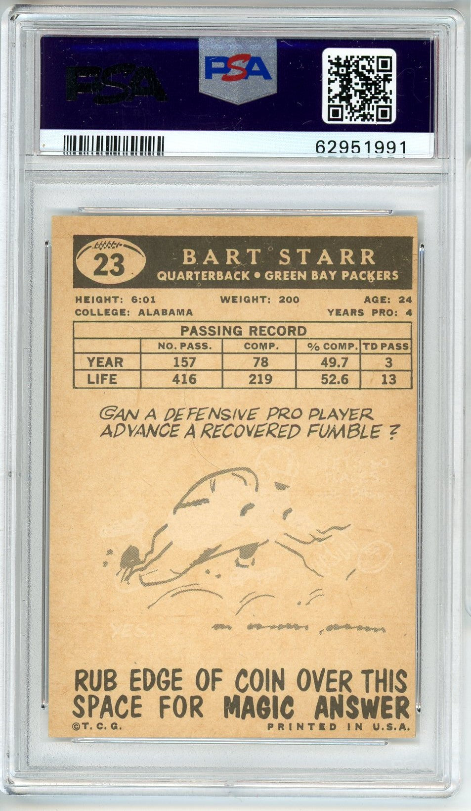 Graded 1959 Topps Bart Starr #23 Football Card PSA 6 EX-MT