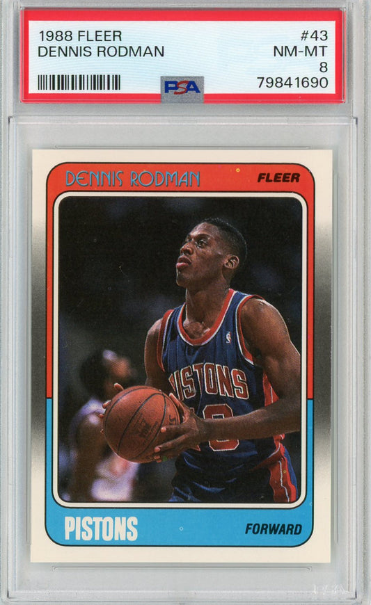 Graded 1988 Fleer Dennis Rodman #43 Rookie RC Basketball Card PSA 8 NM-MT