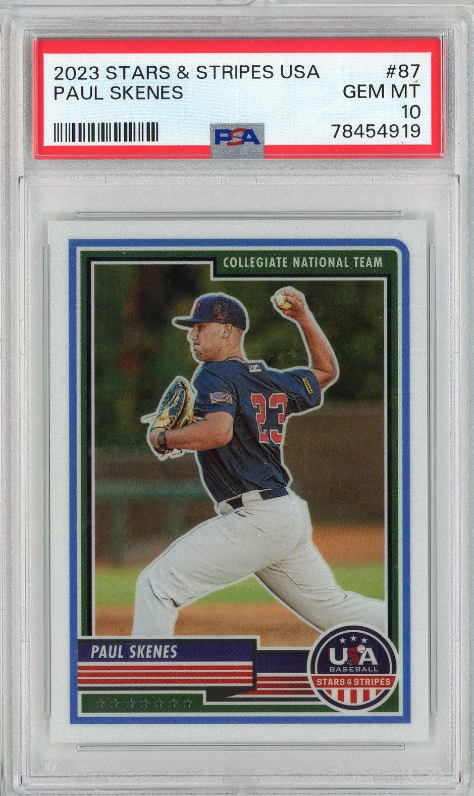 Graded 2023 Panini Stars & Stripes USA Paul Skenes #87 Rookie RC Baseball Card PSA 10 Gem Mint - Golden Apple Comics