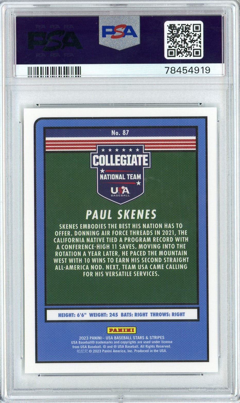 Graded 2023 Panini Stars & Stripes USA Paul Skenes #87 Rookie RC Baseball Card PSA 10 Gem Mint - Golden Apple Comics