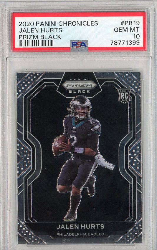 Graded 2020 Panini Chronicles Jalen Hurts #PB19 Prizm Black Rookie RC Football Card PSA 10 Gem Mint