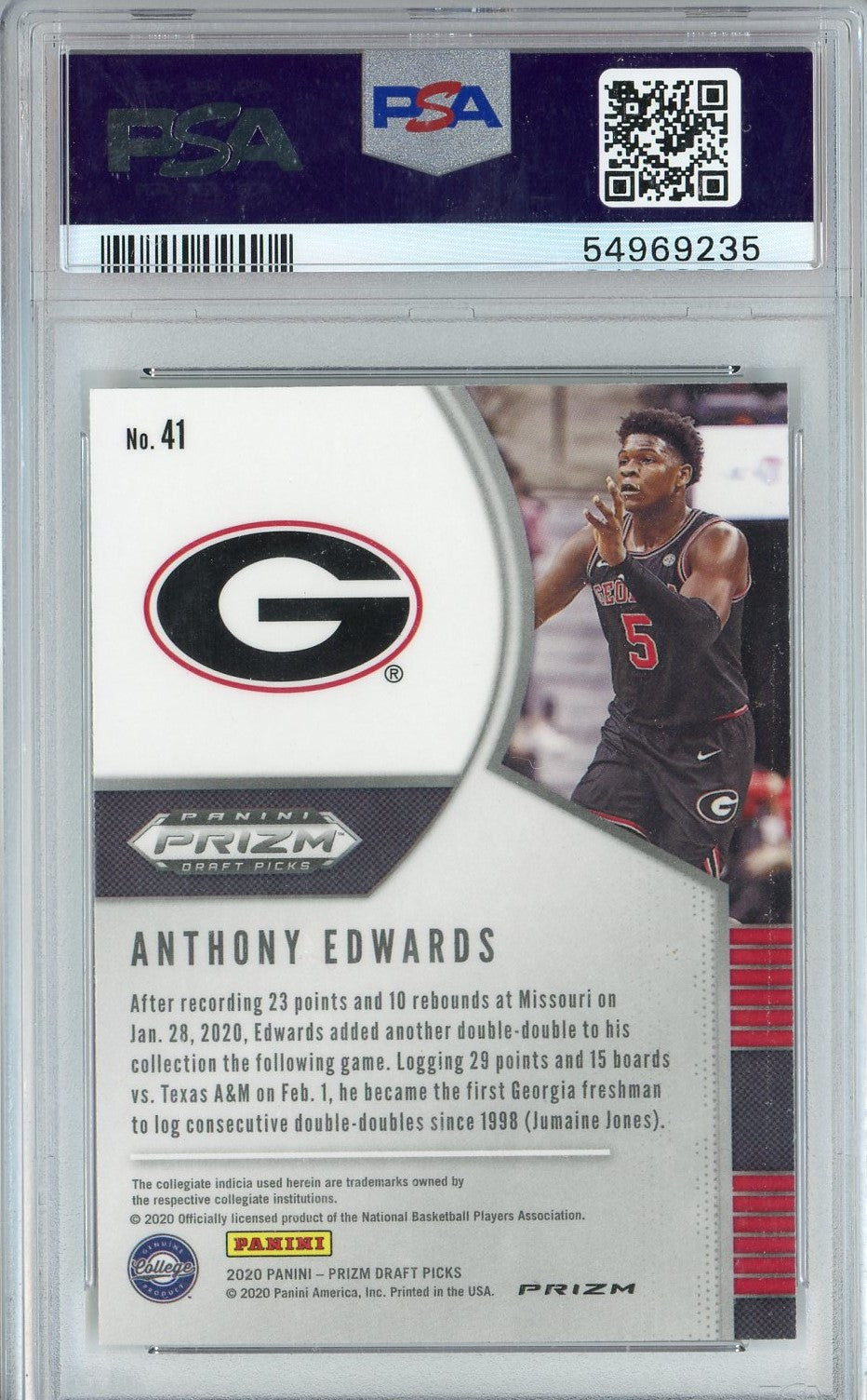 Graded 2020 Panini Prizm DP Anthony Edwards #41 Fast Break Rookie RC Basketball Card PSA 10 Gem Mint