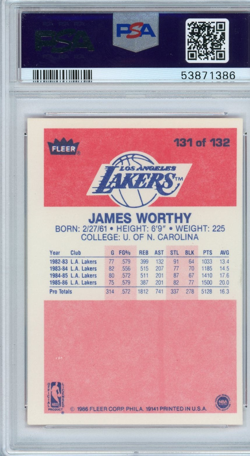 Graded 1986 Fleer James Worthy #131 Rookie RC Basketball Card PSA 8 NM-MT - Golden Apple Comics