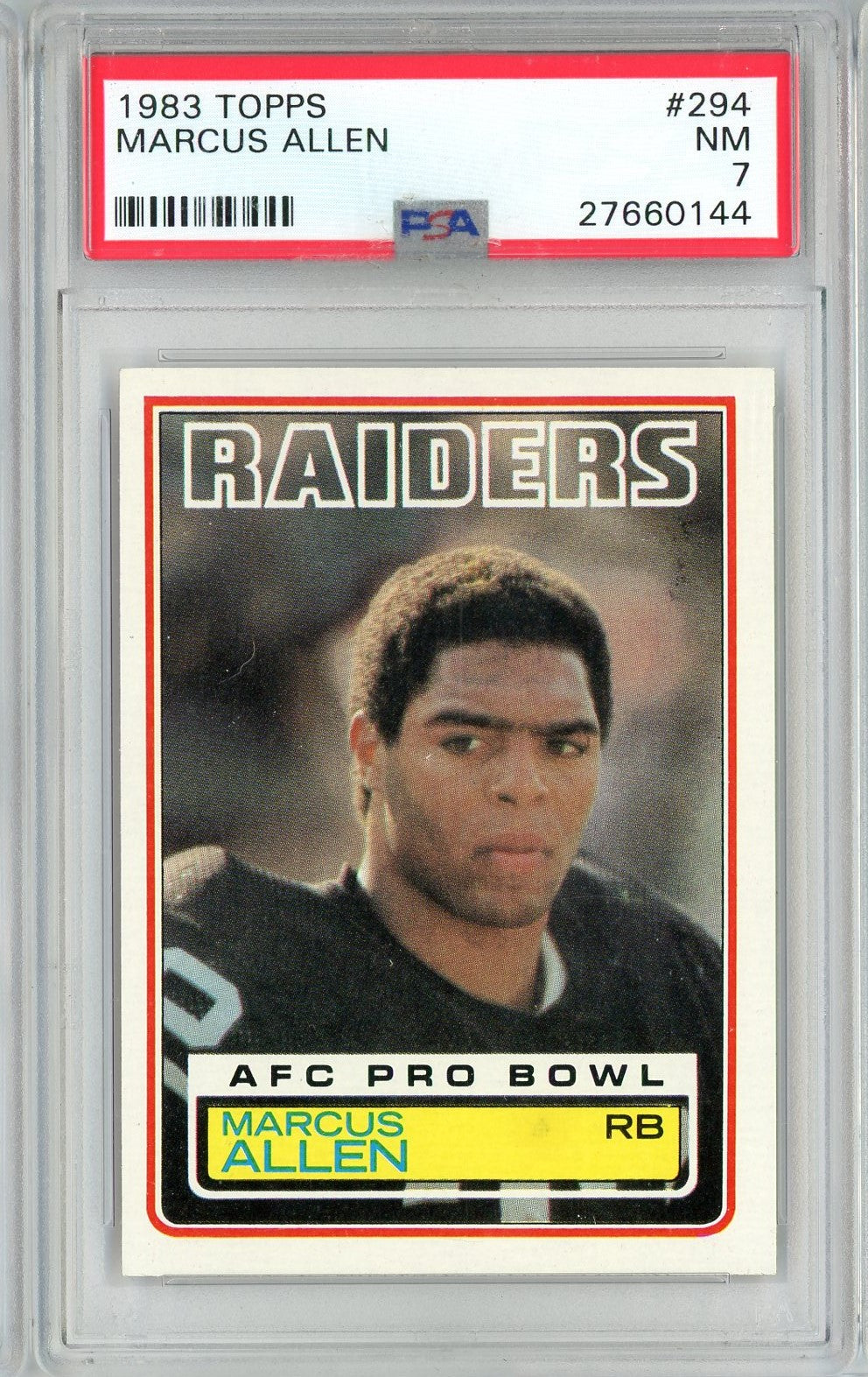 Graded 1983 Topps Marcus Allen #294 Rookie RC Football Card PSA 7 Near Mint