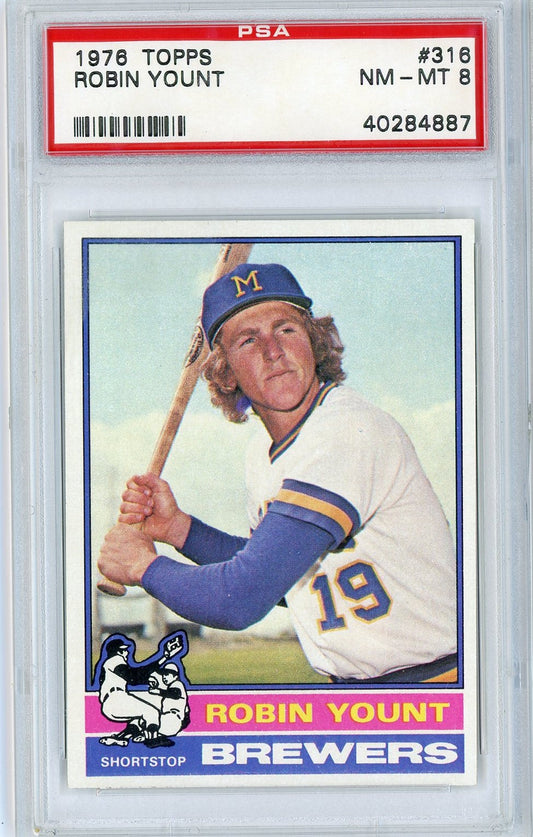 Graded 1976 Topps Robin Yount #316 2nd Year Baseball Card PSA 8 NM-MT