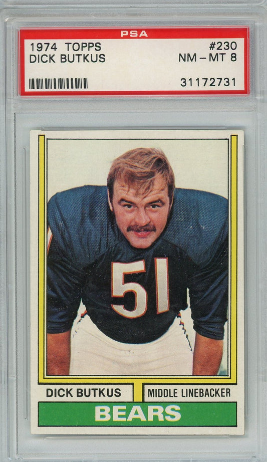 Graded 1974 Topps Dick Butkus #230 Football Card PSA 8 NM-MT