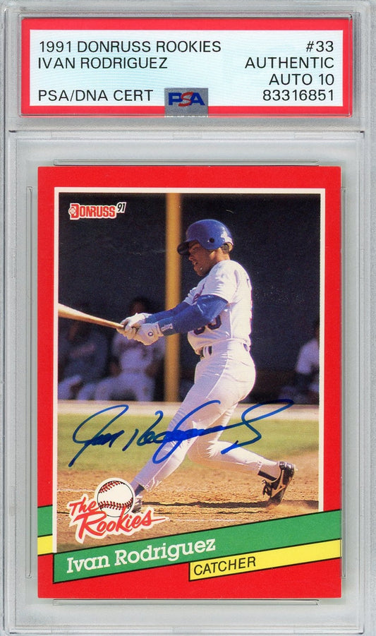 Graded 1991 Donruss Ivan Pudge Rodriguez #33 Rookie RC Baseball Card PSA 10 Auto Grade Gem Mint