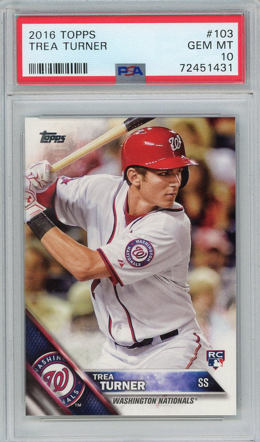 Graded 2016 Topps Trea Turner #103 Rookie RC Baseball Card PSA 10 Gem Mint