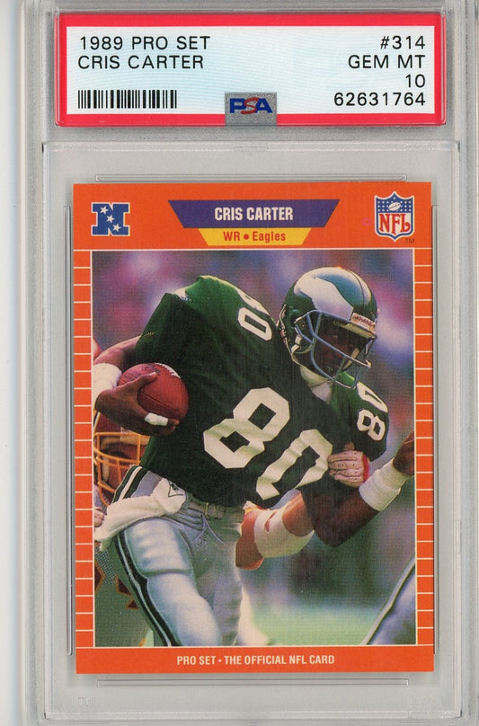 Graded 1989 Pro Set Cris Carter #314 Rookie RC Football Card PSA 10 Gem Mint