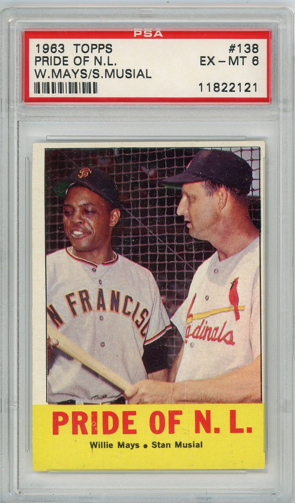 Graded 1963 Topps Pride of NL Willie Mays Stan Musial #138 Baseball Card PSA 6 EX-MT