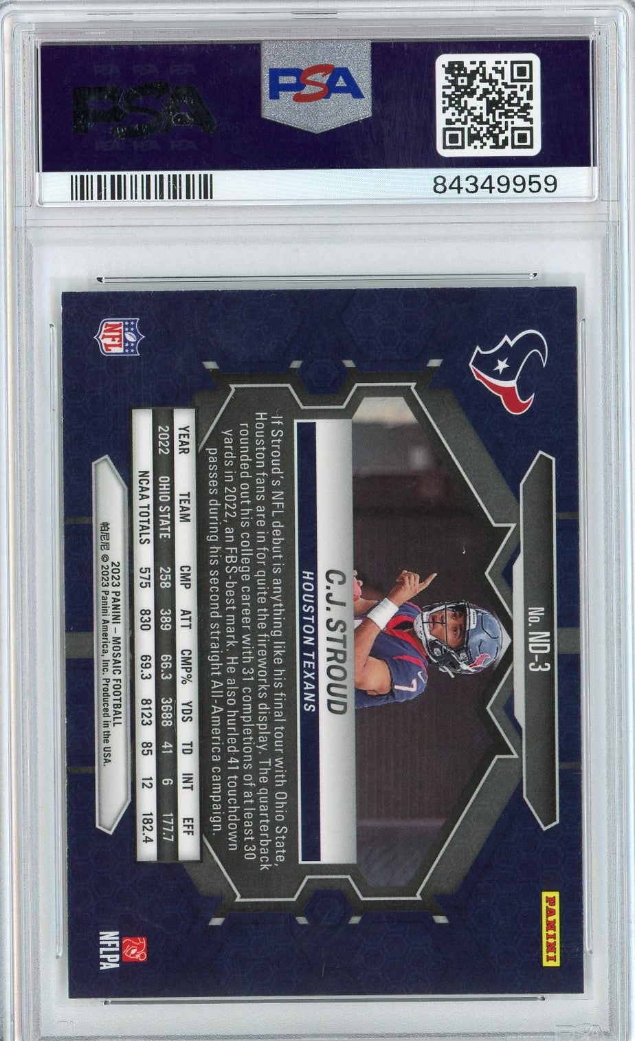 Graded 2023 Panini Mosaic CJ Stroud #ND3 NFL Debut Rookie RC Football Card PSA 10 Gem Mint - Golden Apple Comics