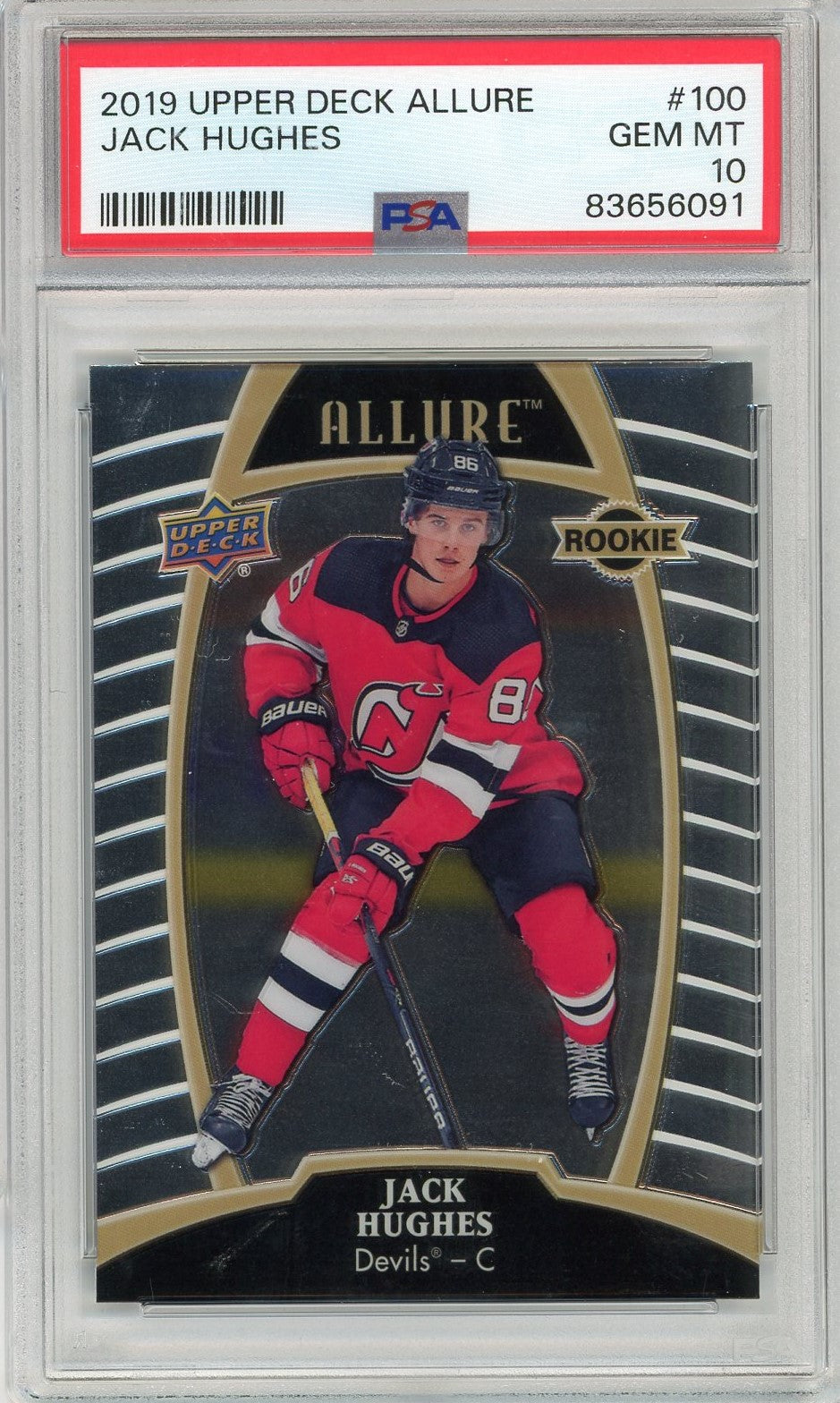 Graded 2019 Upper Deck Allure Jack Hughes #100 Rookie RC Hockey Card PSA 10 Gem Mint