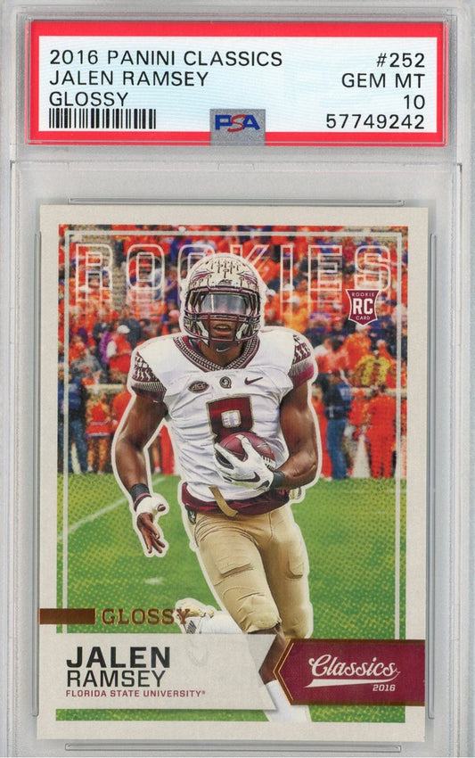 Graded 2016 Panini Classics Jalen Ramsey #252 Glossy Rookie RC Football Card PSA 10 Gem Mint